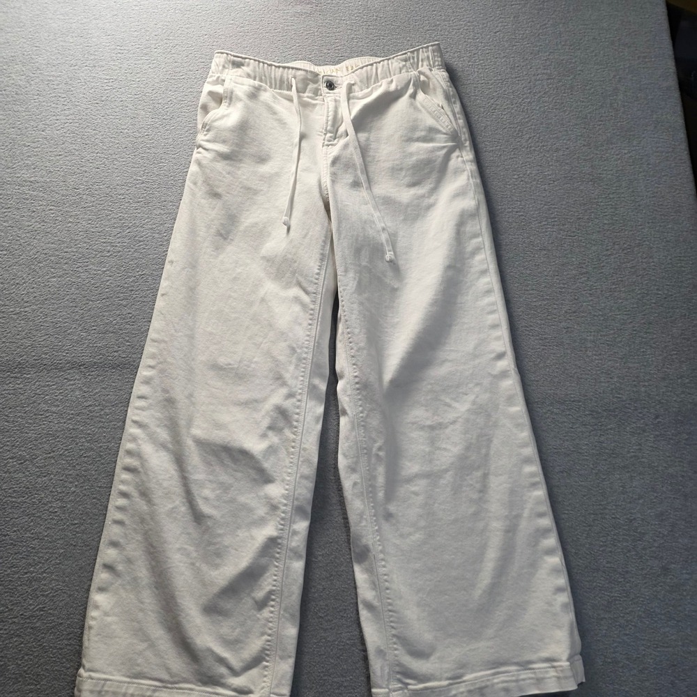 American Eagle  High Rise Wide Leg Pants Womens XS White Stretch Cuffed Trouser